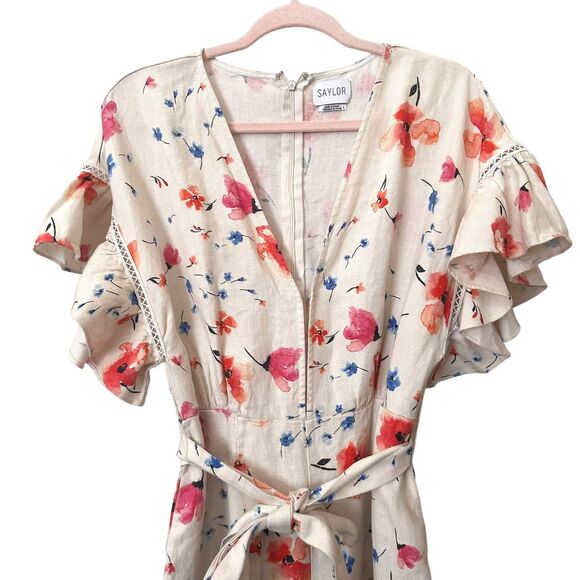 SAYLOR Mae Floral Linen Jumpsuit Sz‎ Large - Picture 3 of 5